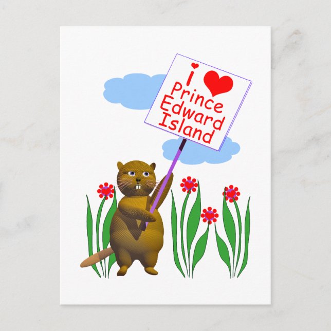 Cartão Postal Castor Canadense Ama a Ilha do Príncipe Eduardo (Frente)