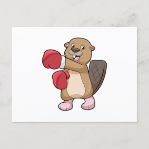 Cartão Postal Castor no Boxe com Luvas de Boxe