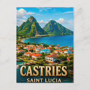 Cartão Postal Castries Santa Lúcia Caribe Harbour Viagem Lembran