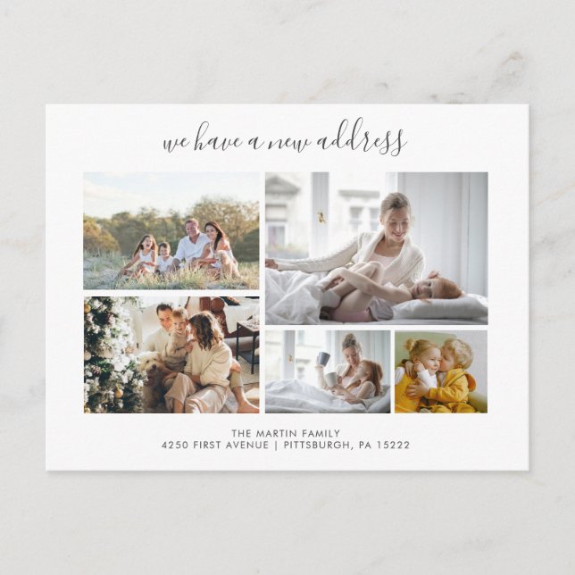 Cartão Postal Casual Script | 5 Anúncio de mudança de fotos (Frente)