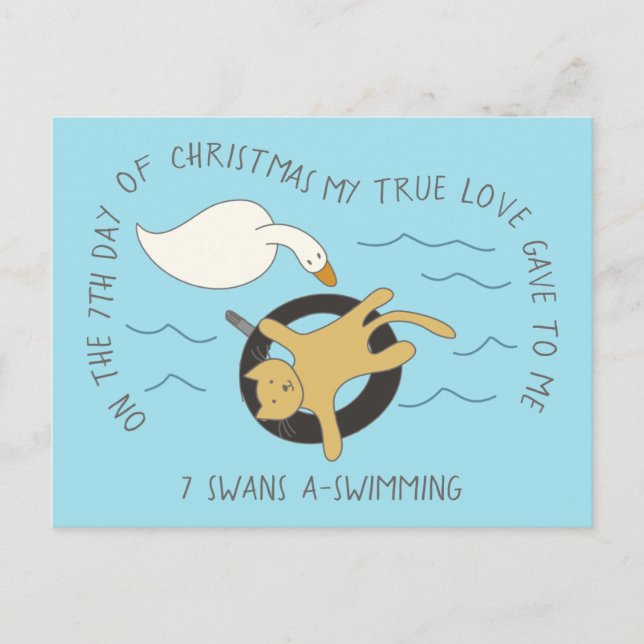 Cartão Postal Cat 7º Dia 7 Swans-A-Natação Natal (Frente)