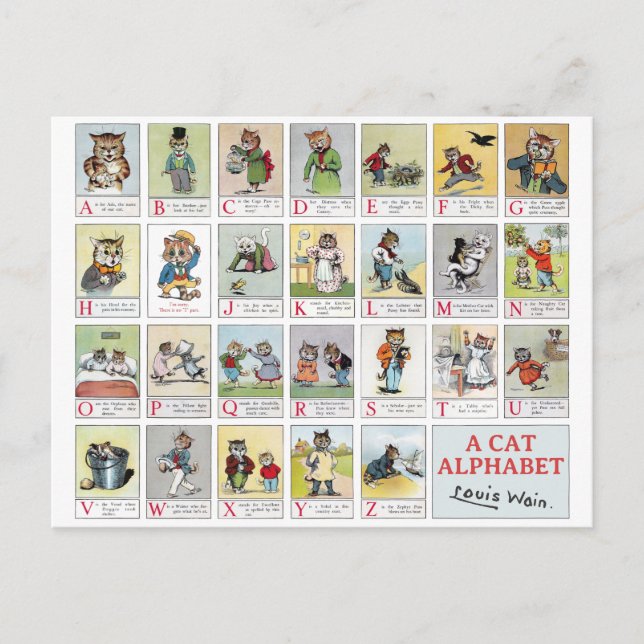 Cartão Postal Cat Alphabet, Louis Wain (Frente)