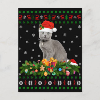 Cartão Postal Cat Amante de os animais Santa Hat Ugly Russo Blue