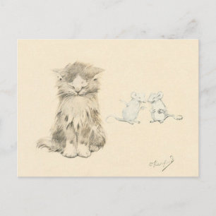 Cartão Postal Cat and mice