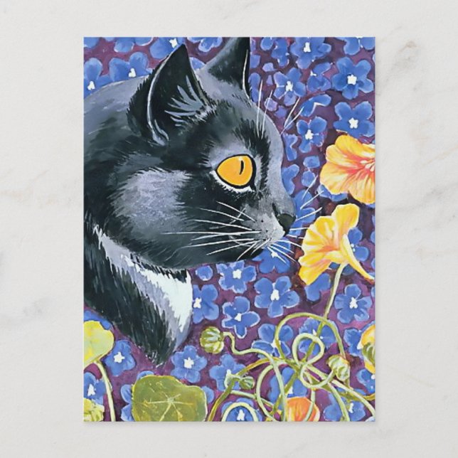 Cartão Postal "Cat and Nasturtiums" por Louis Wain (Frente)