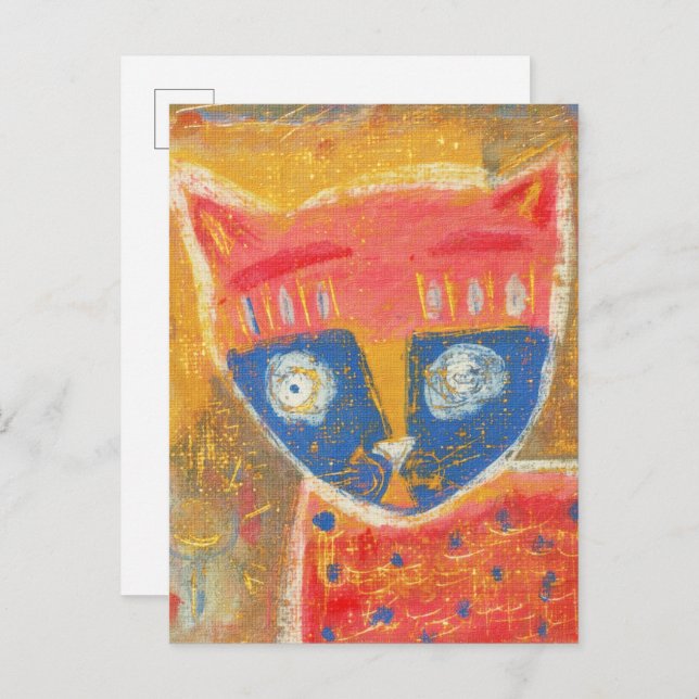 Cartão Postal Cat art primitivo (Frente/Verso)