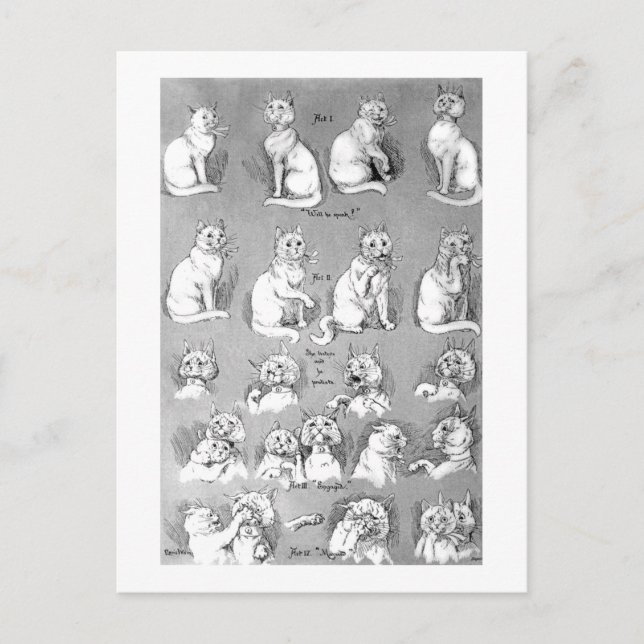 Cartão Postal Cat, Casamento e coragem, noiva, Louis Wain (Frente)