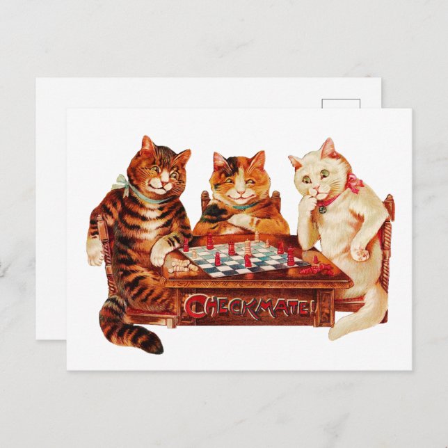 Cartão Postal Cat Chess Checkmate Louis Wain (Frente/Verso)