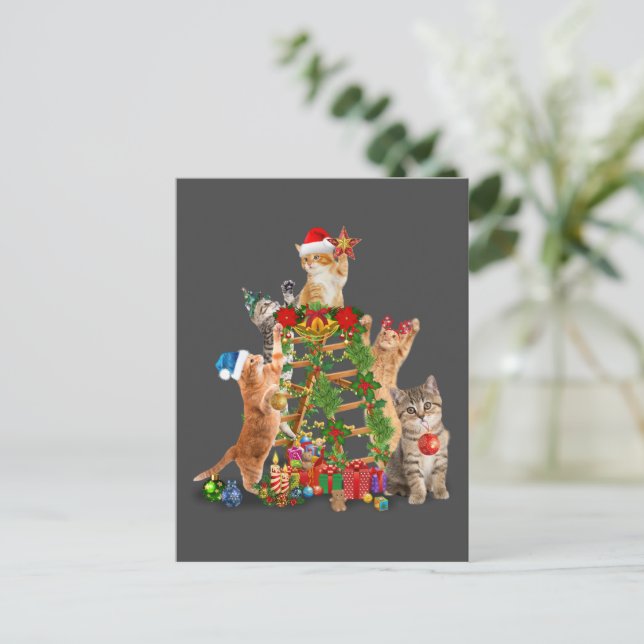 Cartão Postal Cat Christmas Tree Ugly Christmas Cat Mom Cat Dad (Em pé/Frente)