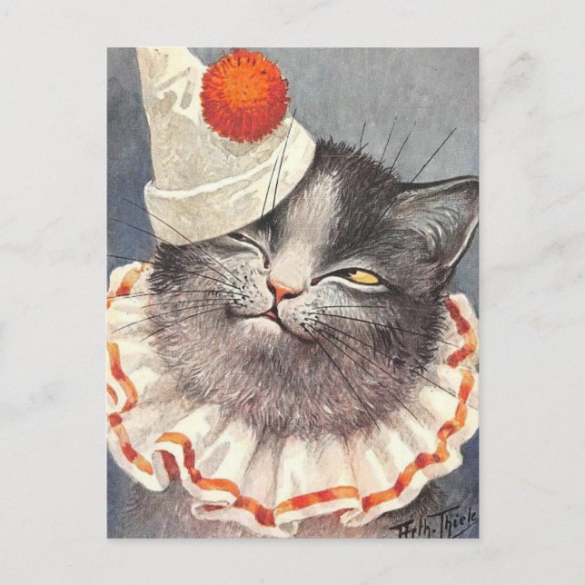 Cartão Postal Cat Clown by Arthur Thiele (Frente)