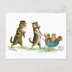 Cartão Postal Cat com Pram Louis Wain