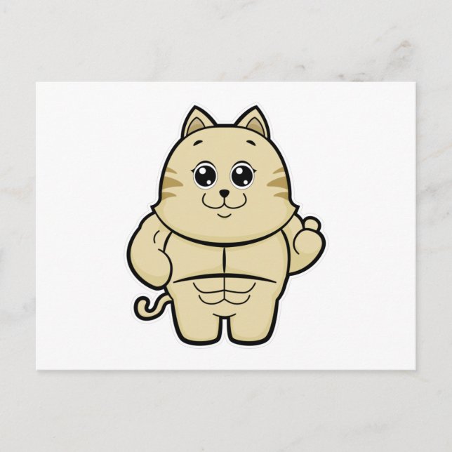 Cartão Postal Cat como Bodybuilder com pacote Seis (Frente)