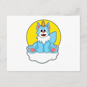 Cartão Postal Cat como Unicórnio em Nuvens e Sol