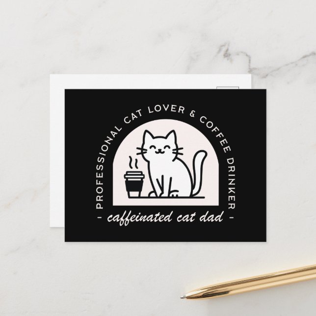Cartão Postal Cat dad funny coffee lover (Frente/Verso In Situ)