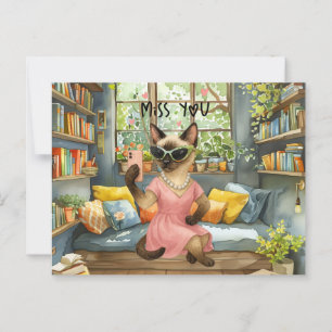 Cartão Postal Cat é egoísta Miss Você na sala dela