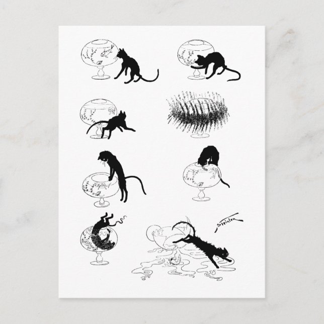 Cartão Postal Cat e Goldfish, Alexandre Steinlen (Frente)