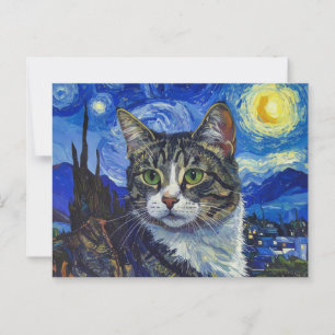 Cartão Postal Cat e Starry Night