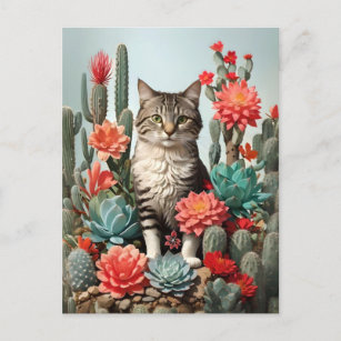 Cartão Postal Cat entre os catos   Pentes De Gato