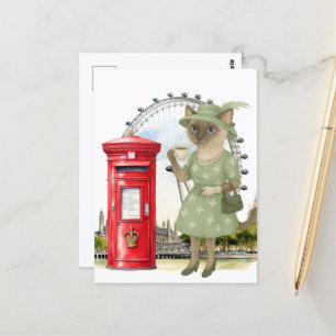 Cartão Postal Cat está tomando um chá em Londres