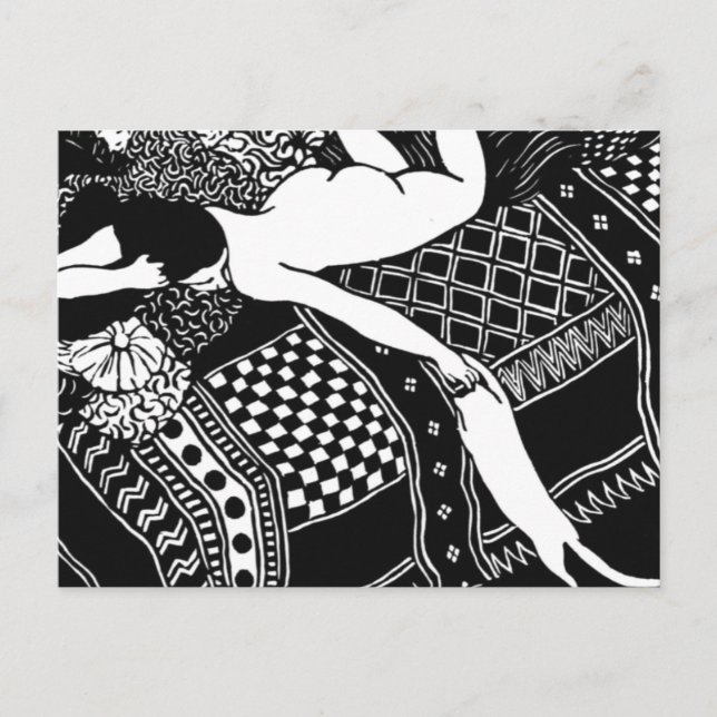 Cartão Postal Cat Felix Vallotton Lady Bed Laziness La Paresse (Frente)