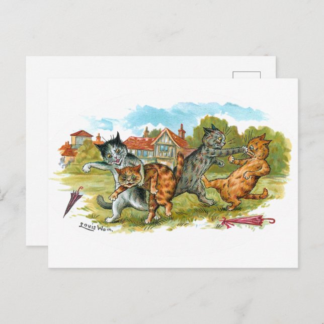 Cartão Postal Cat Fight Louis Wain (Frente/Verso)