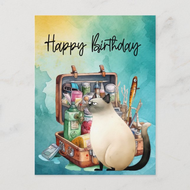 Cartão Postal Cat Fish ama pesca de aniversário (Frente)