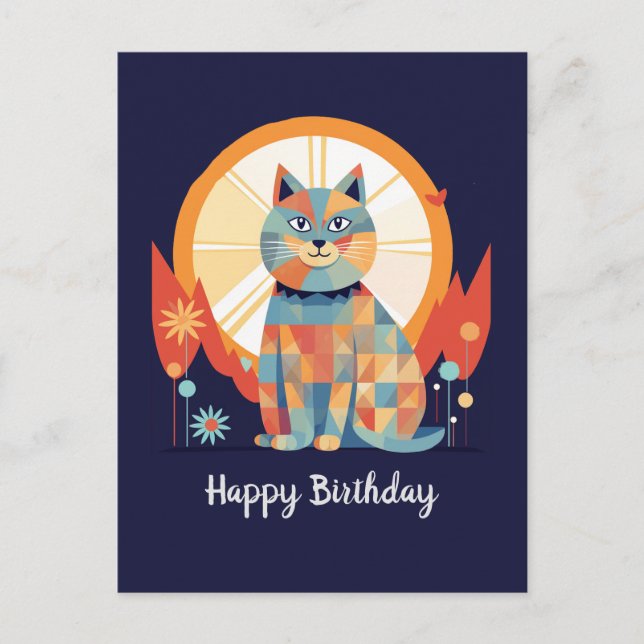 Cartão Postal Cat Happy Birday (Frente)