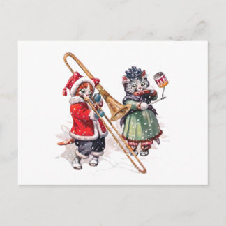 Cartão Postal Cat Joga Trombone na Neve