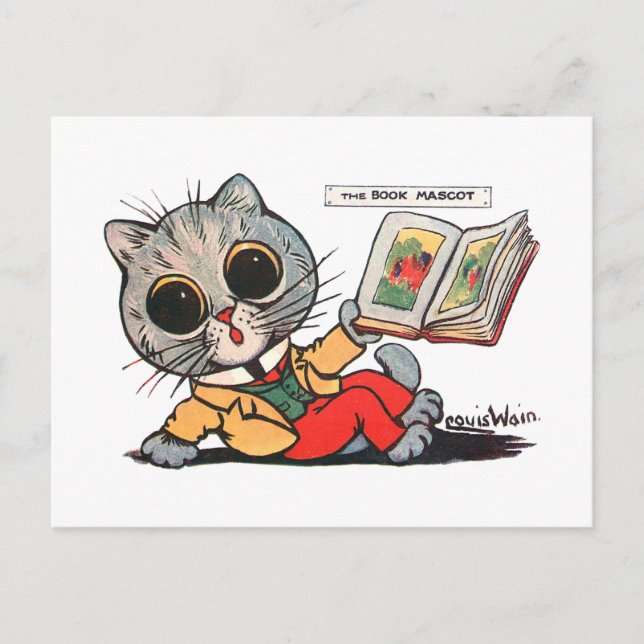 Cartão Postal Cat lendo um livro de fotos, Louis Wain (Frente)