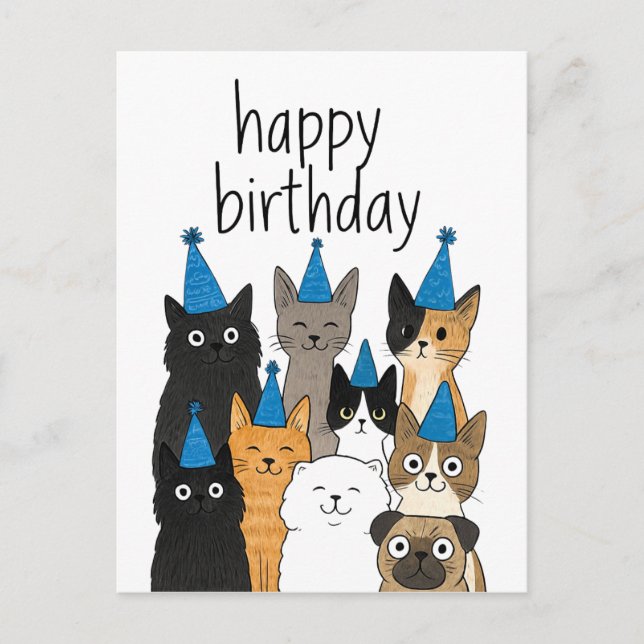 Cartão Postal Cat Lover Cards - Cat Party Birthday Card (Frente)