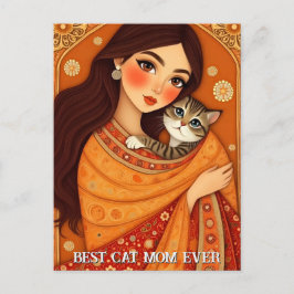 Cartão Postal Cat lover Mom Photo  orange