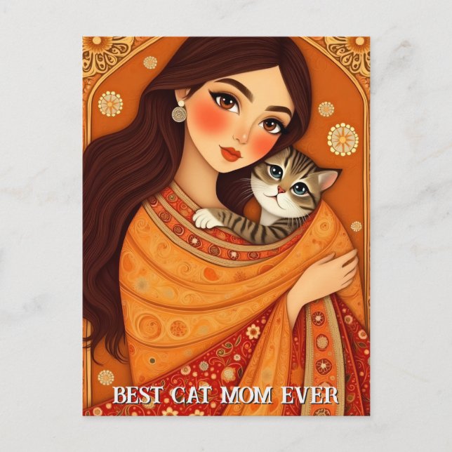 Cartão Postal Cat lover Mom Photo  orange (Frente)