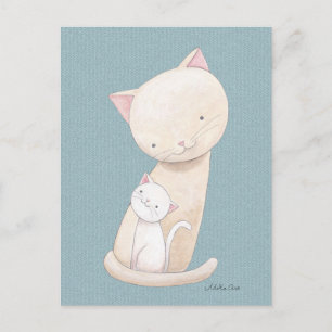 Cartão postal Cat Mãe e Bebê Chic Art Postcard
