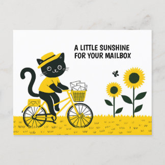 Cartão Postal Cat Mail Carrier on Bicycle with Sunshine Mail