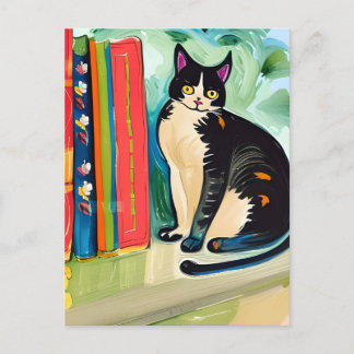 Cartão Postal Cat na estante