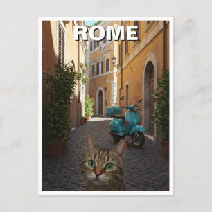 Cartão Postal Cat na rua Roma Cobblestone Itália