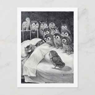 Cartão Postal Cat Nightmare Owl Bird, Louis Wain