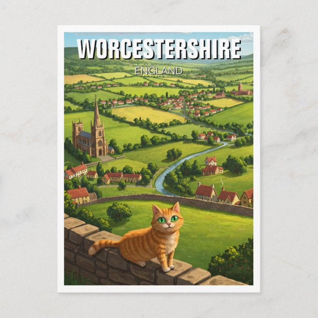 Cartão Postal Cat no Worcestershire England Viagem (Frente)