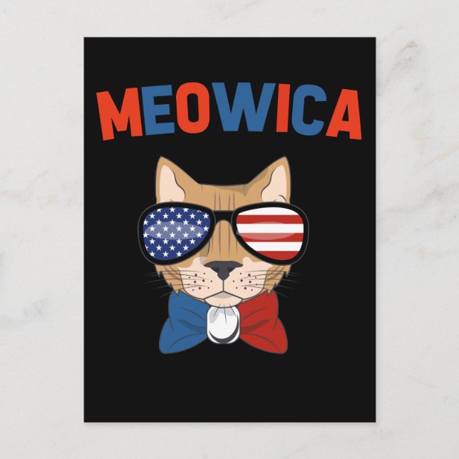 Cartão Postal Cat Patriotic Kitty America 4th of July (Frente)