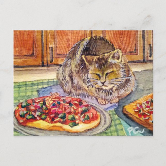 Cartão Postal Cat & Pizza (Frente)