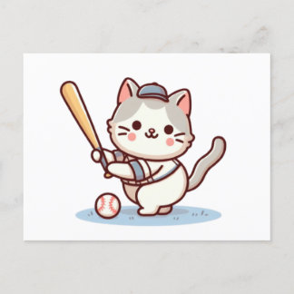 Cartão Postal Cat playing baseball