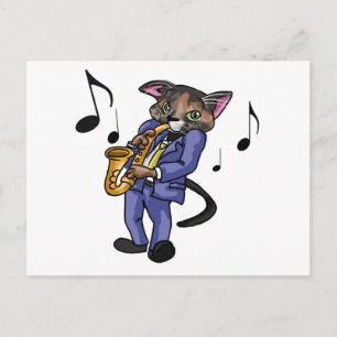 Cartão Postal Cat Playing Sax