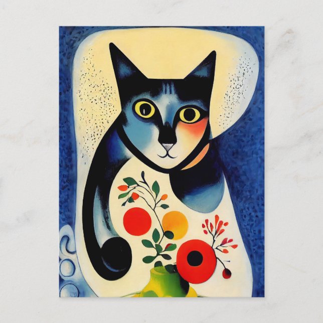 Cartão Postal Cat portrait in expressionistic style. Classic Art (Frente)