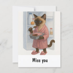 Cartão Postal Cat sente sua falta com a comida do gato em casa