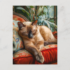 Cartão Postal Cat Sleeping on Cozy Chair