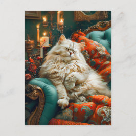 Cartão Postal Cat Sleeping on Cozy Chair by Candlelight