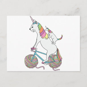 Cartão Postal Cat Unicorn Dirigindo Um Gato Do Unicórnio Que Es