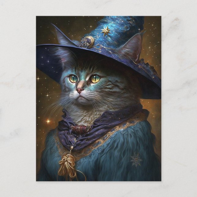 Cartão Postal Cat Witch Fantasy Art (Frente)