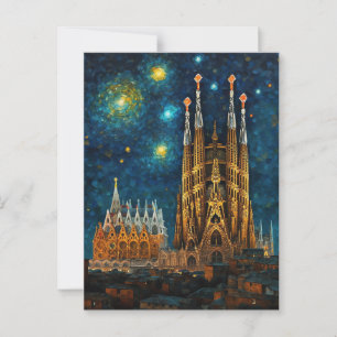 Cartão Postal Catalan Starry Night Gaudí encontra Van Gogh