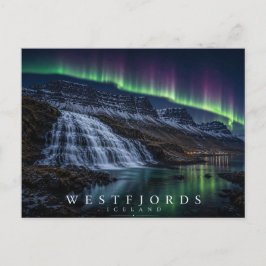 Cartão Postal Catarata e Fiorde dos Westfjords Islândia Aurora